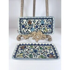 Set of Decorative Hand Painted Trinket /serving Trays From Jerusalem 9”x4.5”‎